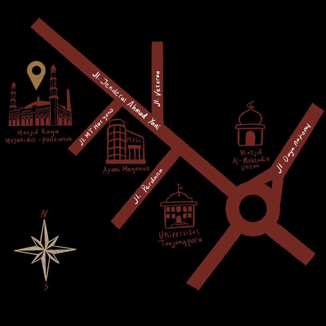 Map showing Aula Mujahidin Pontianak